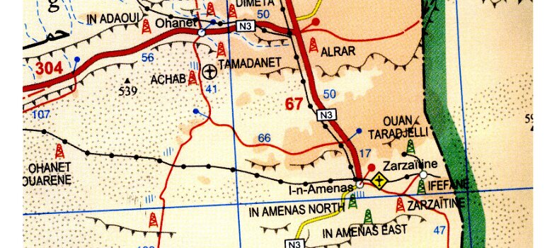 LE BASSIN DE FORT POLIGNAC (ILLIZI) EN 2009 et l'emplacement du Camp CGG en 1954 Commentaire de Pierre HASCOET - 01-10-2009 18:19:06 Cliquez sur la carte pour accéder aux pages de mon site.